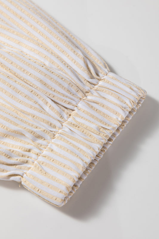 Khaki Stripe Mix Half Zip French Terry Plus Size Sweatshirt